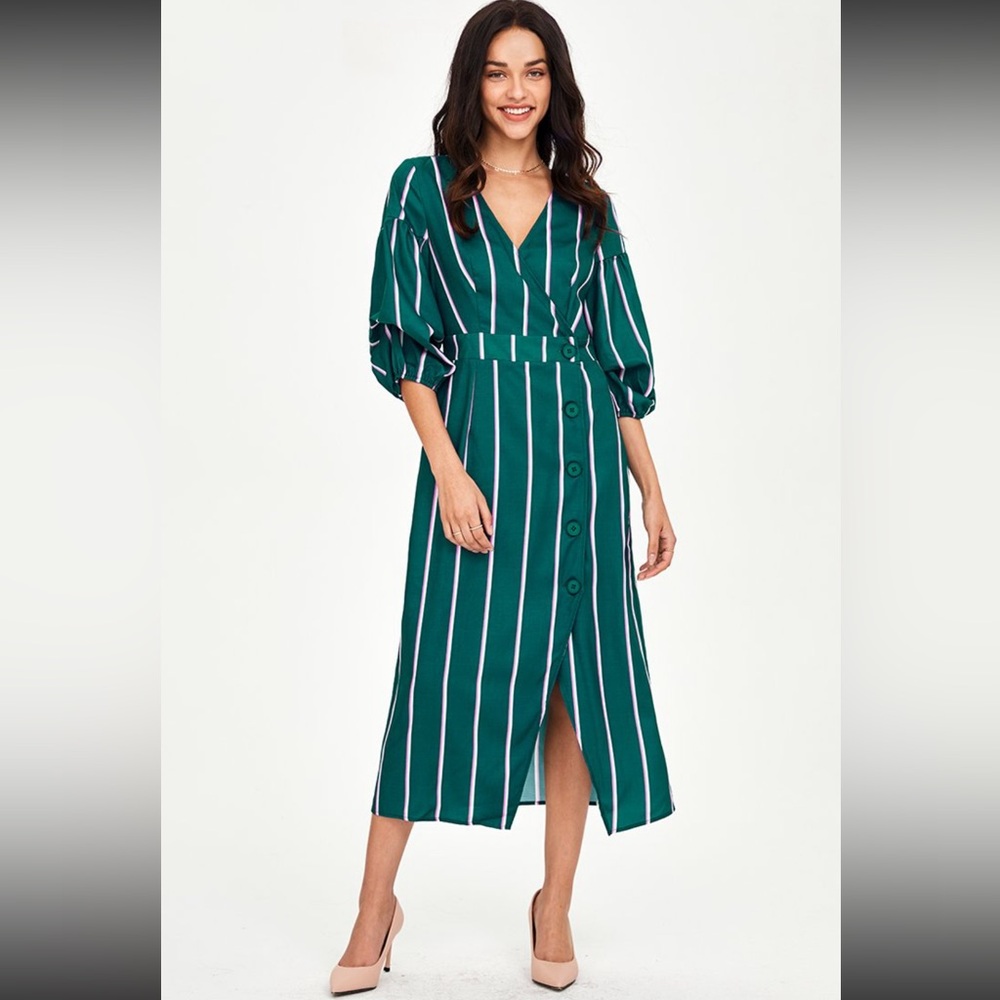 NWT CUPSHE Stylish Green Pinstripe Dress - Women’s M